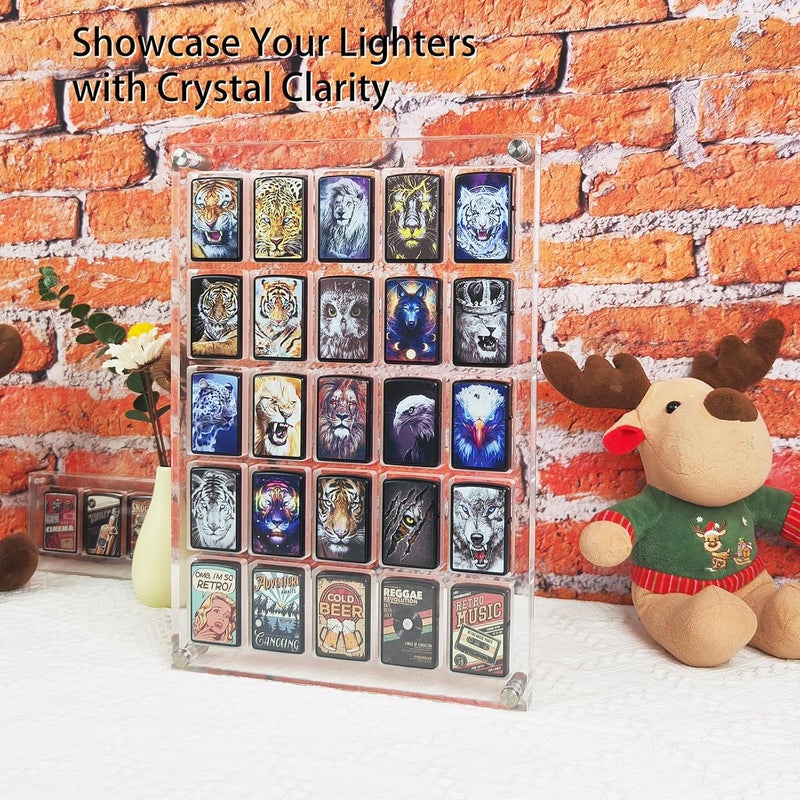 WEIMINLI 25-Slot Wall-Mounted Acrylic Display Case for Zippo Lighters - Clear Collector Cabinet, for Men and Lighter Enthusiasts - Image 3